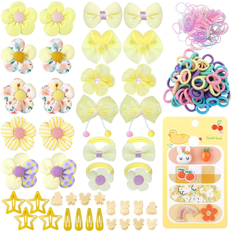Cherocito 400 Pcs Baby Girls Hair Accessories Set,Baby Girls Hair Ties,Flower Bows Rubber Bands,Hair-friendly Hair Clip,Soft Elastic Hair Bands,Claw Clip(Yellow) - Image 1